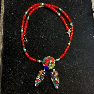 NWOT - Native American Handcrafted Coral & Multi Stone Necklace
